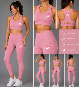 Ensemble de yoga rose 2 pièces : Crop top et leggings taille haute pleine longueur, couleur unie, respirant, en Spandex et Polyester, dos nageur sans manches - Product Image 4