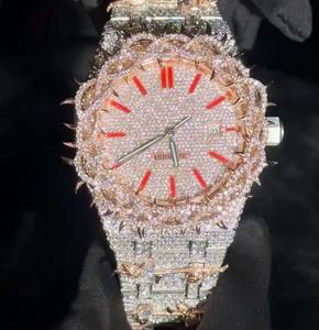 Reloj de Diamantes con Corte Brillante VVS1, Estilo Antiguo, Hip Hop, Lujoso, de Cuarzo, con Esfera de Cristal, Correa de Acero Inoxidable, 5ATM - Product Image 1