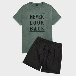 Meilleures ventes : Ensemble décontracté d'été pour hommes, respirant, 100 % coton, avec logo personnalisé imprimé, t-shirt et short deux pièces, vente en gros - Product Image 1