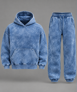 Ensemble de survêtement unisexe vert à capuche, manches longues, couleur unie, coton lavé, coupe décontractée, pour l'automne - Product Image 5