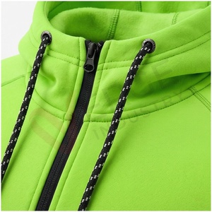 Chándal con Capucha para Hombre, Color Verde Lima, Manga Larga, Cierre Frontal con Cremallera, Color Sólido, Transpirable, Deportivo, Corte Regular, Ropa de Otoño - Product Image 4
