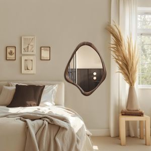 Espejo de Pared Asimétrico Decorativo Hecho a Mano con Forma Orgánica Minimalista Escandinava Moderna, Espejo de Madera Maciza con Cristal para Sala de Estar - Product Image 5