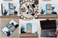 Portefeuille en cuir véritable style western, nouveauté, motif floral turquoise, pochette de créateur pour femme, motif cartes à jouer, vente chaude