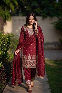 Ensemble élégant pour femme, haut et bas brodés, avec dupatta, tenue ethnique indienne tendance en 3 pièces, costume de créateur pour mariage et fête - Product Image 2