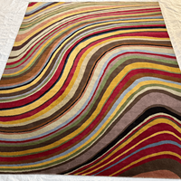 Tapis en laine noué à la main à rayures ondulées multicolores, design abstrait fluide, à poils ras en jute, pour décoration moderne de salon et chambre