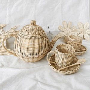 Juguetes de ratán para niños, los más vendidos, juego de té de madera ecológico, taza y platillo de juguete en miniatura - Product Image 3