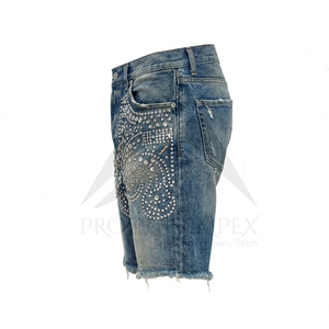 กางเกงยีนส์ขาสั้นผู้ชายประดับคริสตัลหรูหรา สไตล์สตรีทแวร์ลำลอง แบรนด์ Process Impex - Product Image 6