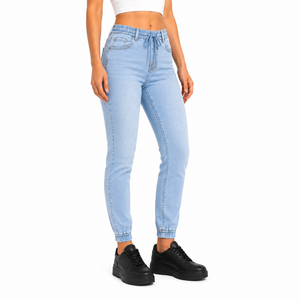 High Quality Women <b>Denim</b> Jeans High Elastic Drawstring Waist Cuffed Ankle <b>Stretch</b> <b>Denim</b> Trousers Casual Washed <b>Denim</b> Jeans - Product Image 3