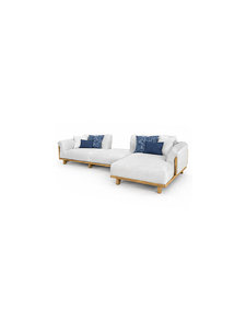 Ensemble de canapés de jardin minimalistes avec coussins en tissu gris et pieds en bois, meubles durables pour appartement haut de gamme - Product Image 2