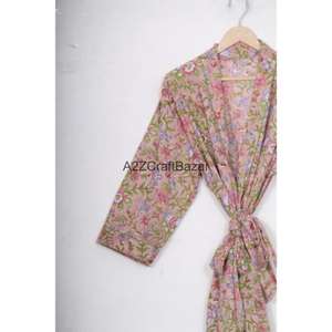 Al por mayor Bata de algodón suave tipo kimono, camisón largo, ropa de playa, ropa de dormir, bikini con estampado floral y logotipo frontal para mujer - Product Image 5