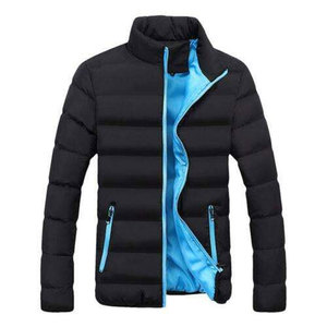 Blouson d'hiver matelassé pour homme, col montant, fermeture éclair, coupe-vent, décontracté, en polyester épais, coupe ajustée, couleur unie, taille standard - Product Image 4