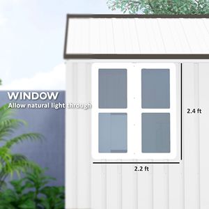 8FT X 6FT White Metal Garden Storage <b>Shed</b> Extra Large Outdoor Tool Storage House Doors <b>Window</b> Air Vents <b>Frame</b> Alloy Plastic - Product Image 5