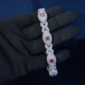 Bracelet en argent Moissanite avec pierres Moissanite roses, bracelet à maillons luxueux serti de pierres, bijoux élégants et étincelants pour femmes, cadeau - Product Image 6