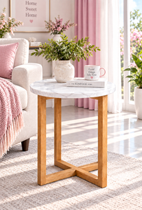 Mesa Auxiliar Redonda Moderna y Ecológica con Tapa de Mármol y Patas de Metal, Muebles para Sala de Estar al Aire Libre - Product Image 2