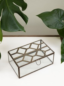 Refined Gold Metal and Glass Jewelry <b>Box</b> Luxury <b>Trinket</b> Storage Organizer Clear Transparent Hinged Display Case for Vanity Table - Product Image 3