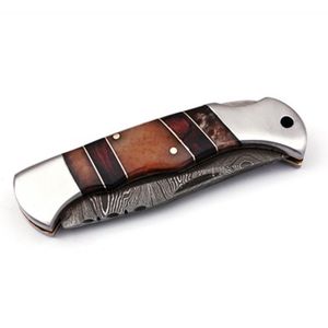 Cuchillos Plegables Decorativos con Hoja de Acero con Patrón de Damasco, Hechos a Mano, con Mango de Hueso Natural y Funda de Cuero para Caza, Camping y Actividades al Aire Libre - Product Image 5