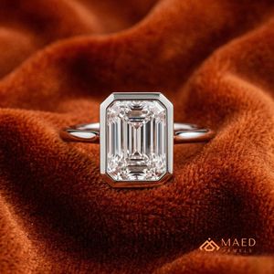 Luxury <b>Emerald</b> Cut <b>Ring</b> for Women Sterling <b>Silver</b> Bezel Set Wedding Anniversary Engagement Jewelry Elegant Gift USA - Product Image 3