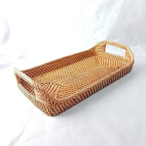 Vanity bathroom organising handbraided natural rattan trays decor tray for candle <b>bath</b> accessory - Product Image 3