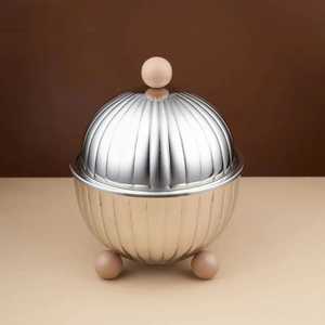 Luxury Hammered Gold Conical <b>Lid</b> Casserole With Silver Body Insulated Stainless Steel Hot <b>Pot</b> Serving Dish With Side Handles - Product Image 5