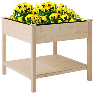 "2-Tier 36x36" Elevated Wooden <b>Planter</b> <b>Box</b> with Shelf for Vegetables Flowers Herbs-Sturdy Fir" - Product Image 1