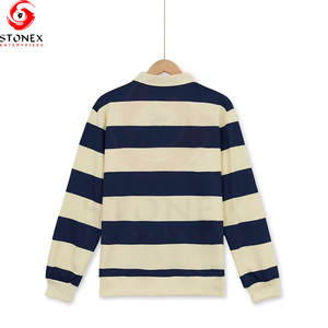 เสื้อยืดแขนยาวผู้ชายคุณภาพสูง ผ้าฝ้าย 100% คอปก ลายทาง สวมใส่สบาย ระบายอากาศได้ดี เป็นมิตรกับสิ่งแวดล้อม เหมาะสำหรับฤดูร้อน รับสั่งทำ - Product Image 2