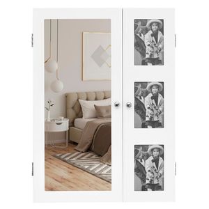 Armadietto a Specchio da Parete in Legno Bianco con Specchio Non Integrale, Vano Portaoggetti Multistrato e Cornice Portafoto per Organizzazione Gioielli - Product Image 5