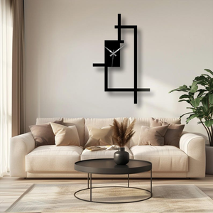 Horloge murale en métal abstraite moderne, horloge rectangulaire géométrique design, horloge noire minimaliste, art mural décoratif, maison contemporaine - Product Image 4