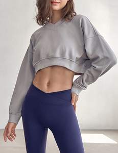 Sudadera con capucha corta para mujer, informal, de manga larga, de algodón suave, con forro polar, estilo urbano, para estar en casa, en venta. - Product Image 3