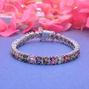 Pulsera de tenis de turmalina multicolor de plata de ley 925, hecha a mano, con gemas delicadas, elegante regalo para mujer - Product Image 1