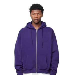 Nouveau design, sweat à capuche pour homme de couleur unie violette, pour l'hiver, manches longues surdimensionnées, tissu en molleton 100% coton, sweat à capuche zippé pour homme - Product Image 4