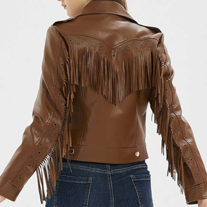 Veste de moto en cuir d'agneau véritable marron pour femme, fermeture éclair, col rabattu, veste en cuir tendance - Product Image 4