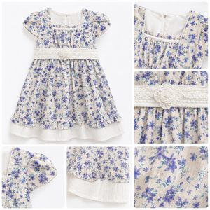 ชุดเดรสเอวลูกไม้ลายดอกไม้สีม่วงสำหรับเด็กผู้หญิงพร้อมแขนเสื้อทรงกลีบดอกไม้ |   ชุดเดรสสำหรับงานเลี้ยงสุดหรูและชุดลำลอง - Product Image 5