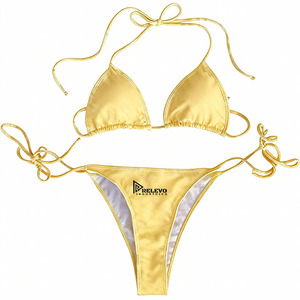 Conjunto de traje de baño de bikini para mujer, traje de baño de dos piezas de tela elástica, ropa de playa cómoda para nadar y vacaciones - Product Image 5