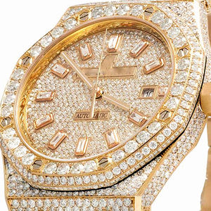 Montre à quartz pour homme en acier inoxydable avec cadran octogonal Hip Hop, sertie de moissanite et de diamants VVS, bracelet de 20 mm, verre traité - Product Image 2