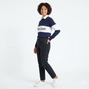 Men's <b>Long</b> <b>Sleeve</b> Color Blocked <b>Polo</b> <b>Shirt</b> With Front Logo Print Breathable Knitted Cotton Casual Style - Product Image 2