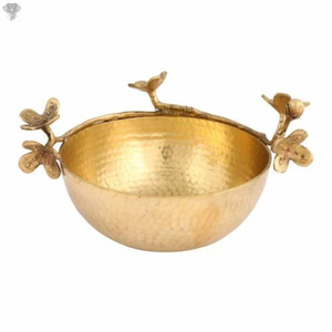Cuenco de metal de lujo hecho a mano con asas de ramas florales, acabado en oro pulido, estilo chino tradicional, cuenco decorativo para regalo. - Product Image 1