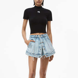 Minifalda Casual Azul Lavado de Alta Calidad OEM 2026 para Mujer, Falda Corta con Botones y Efecto Desgastado para Verano - Product Image 3