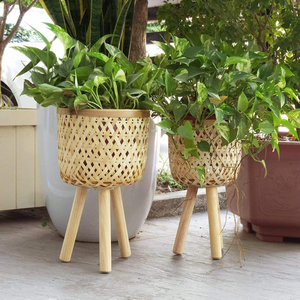 Pot de fleurs décoratif en bambou avec motif géométrique, vente en gros - Product Image 2