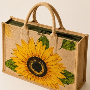 Bolsa de mano tipo tote de yute con estampado pata de gallo, ecológica, resistente, con cierre trasero con cremallera, reutilizable, para compras, con asa larga para el hombro, tamaño mediano. - Product Image 4