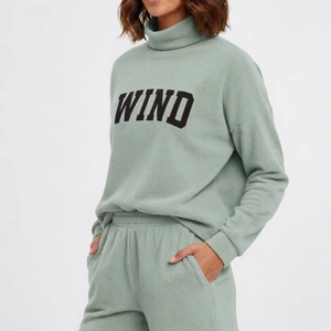 High Quality Winter Women Mockneck Fleece Shorts Set Polyester Cotton Material Soft Knitted Breathable Quick Dry Eco Friendly - Product Image 1