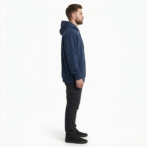 <b>Men's</b> <b>Navy</b> Blue Solid Pullover Hoodie Casual Regular Fit <b>Fleece</b> Sweatshirt with Kangaroo Pocket - Product Image 5