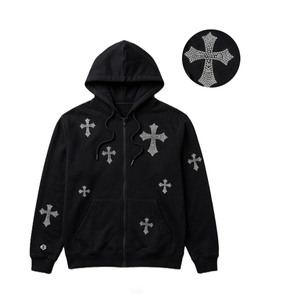 เสื้อฮู้ดโอเวอร์ไซส์แบบซิปเต็มตัว ประดับคริสตัลวิบวับ ผ้าฝ้ายหนานุ่ม ขนฟลีซหนา สไตล์สตรีทแวร์ รับทำแบรนด์ตามสั่ง จำหน่ายราคาส่ง - Product Image 3