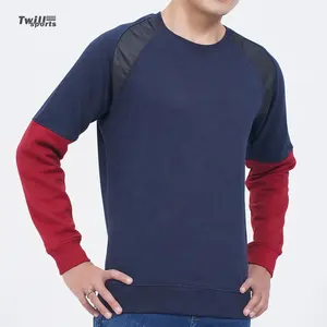 OEM Wholesale Men's Casual Sweatshirts with <b>Navy</b> and Red Sleeves Regular Fit Spring Plain Dyed Wears - Product Image 1