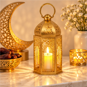 Lanterne marocaine dorée, décoration du Ramadan, ornements en métal, porte-bougie islamique, Eid Mubarak, décoration de la maison, lampe - Product Image 2