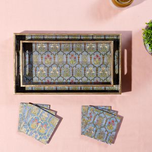 Plateaux de service en bois avec sous-verres, design classique, qualité supérieure, durables, brillants, plateaux de service décoratifs en bois disponibles - Product Image 2