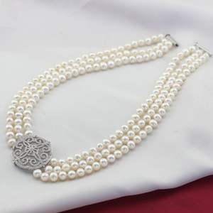 Colliers de perles d'eau douce non nucléaires 5,5-6 mm, plusieurs rangs, presque ronds, impeccables, trois rangs, chaînes de clavicule - Product Image 1