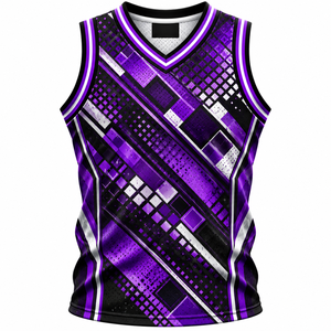 Maillot de basketball géométrique sans manches pour homme, col en V, respirant, séchage rapide, impression par sublimation, 100 % polyester - Product Image 1