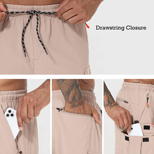 Shorts cargo rose clair pour homme, séchage rapide, longueur genou, taille élastique avec cordon de serrage, pantalon décontracté d'été - Product Image 6