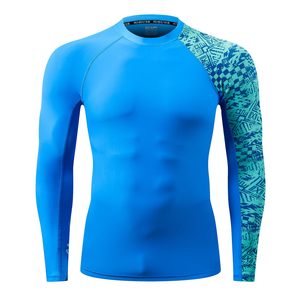 Men's Blue Long Sleeve Rash Guard Full Sleeve Quick Dry Polyester <b>Compression</b> <b>Shirt</b> Printed Pattern Outdoor Sport Top - Product Image 3