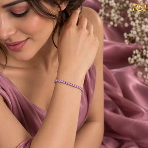 Pulsera de tenis con diamantes cultivados en laboratorio, redondos, color rosa, de una sola fila, con eslabones elegantes. |   Brazalete Elegante de Joyería Fina de Lujo en Oro Sólido de 9K, 14K y 18K - Product Image 2